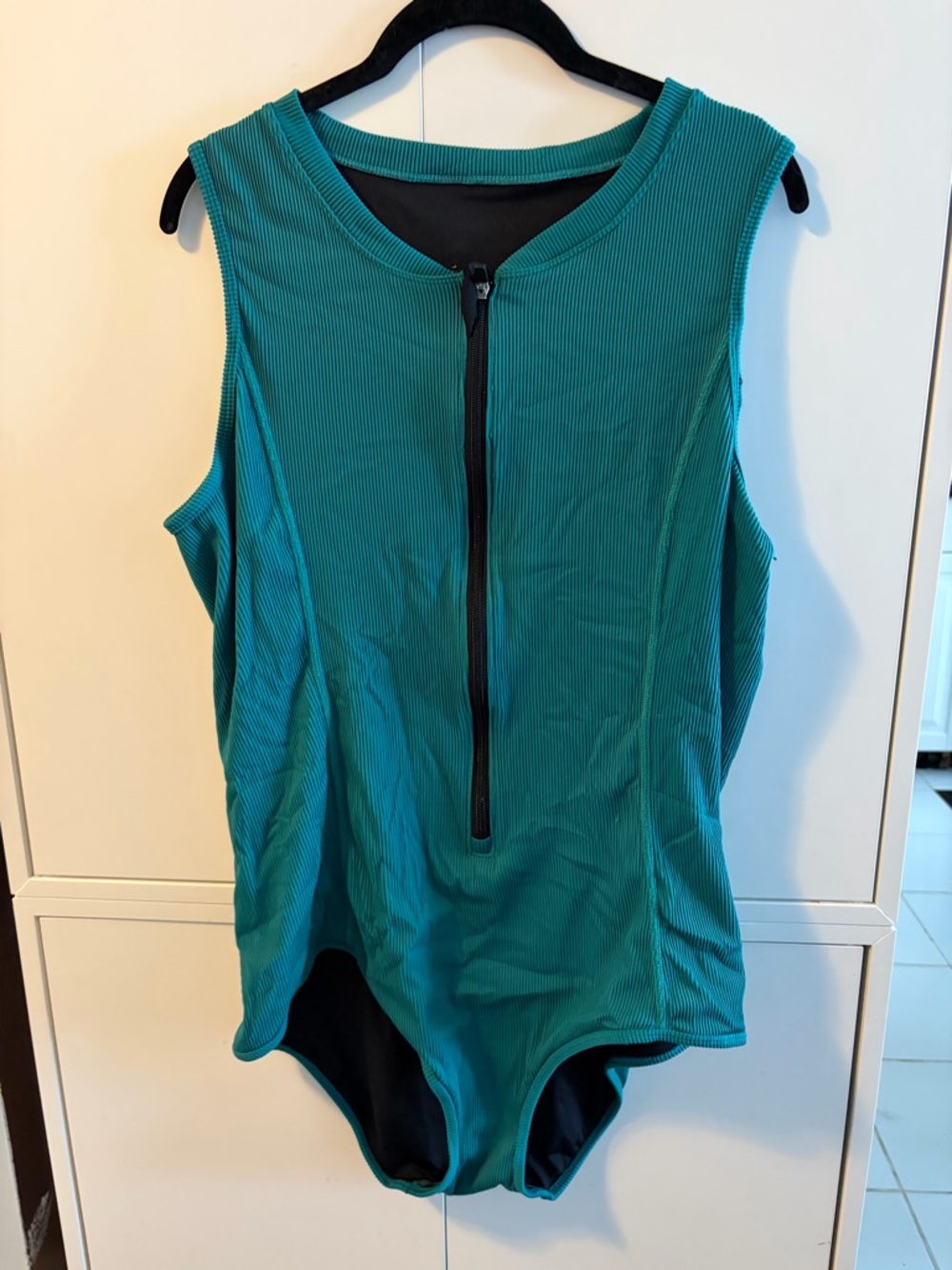 Sleeveless Teal Zip-Front Women's swimsuit